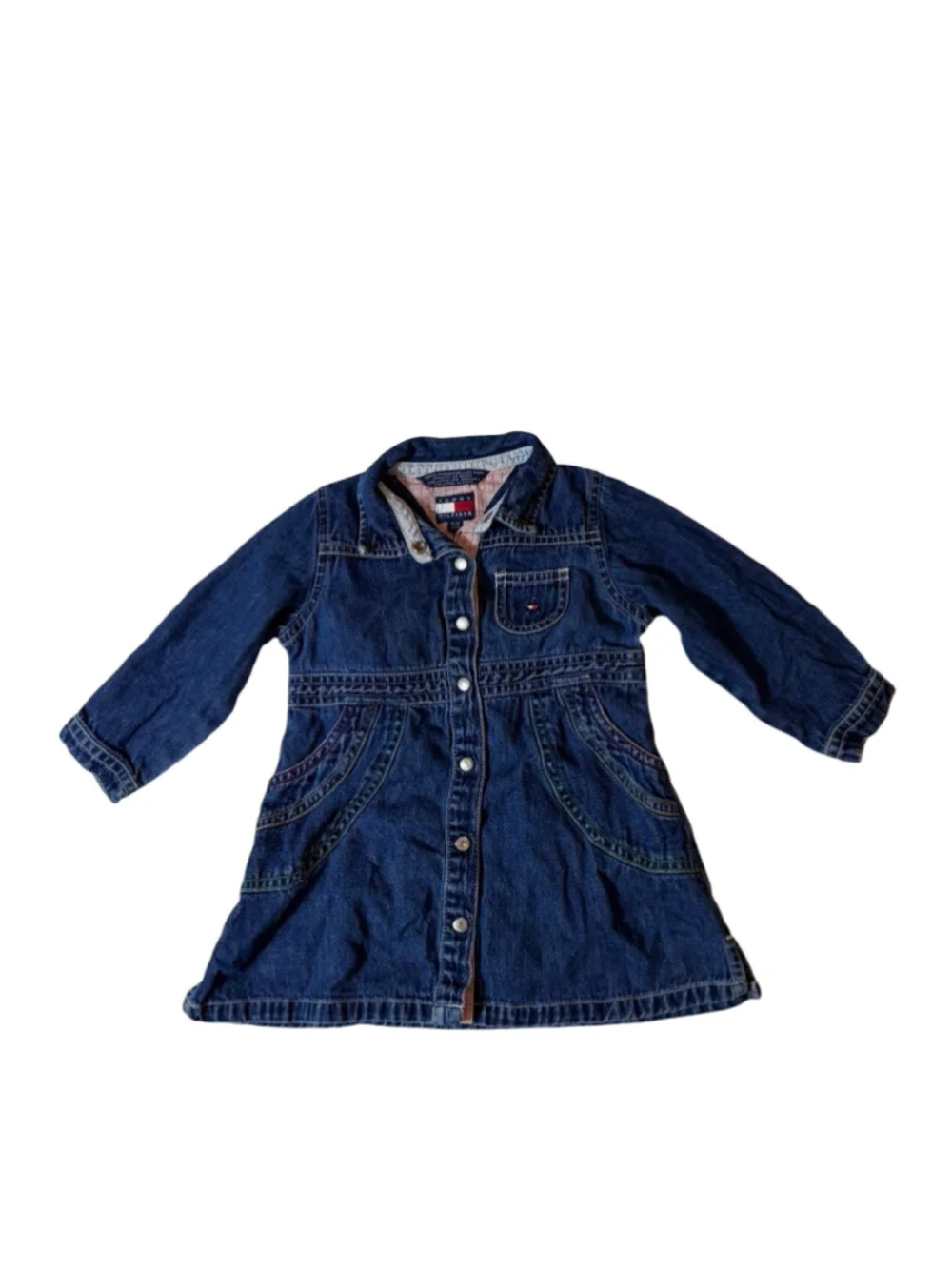 Vintage 90s Tommy Hilfiger Baby Denim Dress 12/18M Flag Logo Preppy Y2K